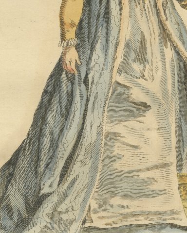 Matron of Swabia in Fur-Trimmed Blue Gown, Costume of 1577, Jefferys 1757, close-up 2
