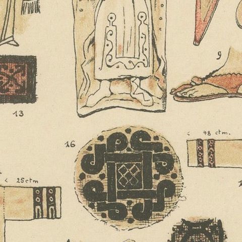 Antique Coptic Costume and Textile Plate, Hand-Colored Print c.1880, close-up 5