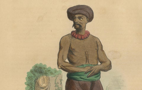 Indostan People's Traditional Attire Depicted in Wahlen's 19th Century Litho, close-up 2