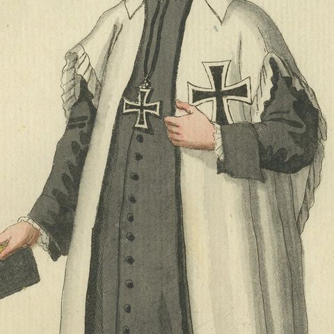 Chaplain of the Teutonic Order: 1791 Hand-Colored Engraving in Ceremonial Attire, close-up 5