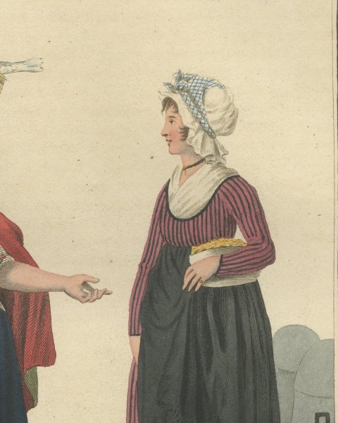 Shrimp Seller and Customer, Dutch Costume Print, Maaskamp, 1811, close-up 2