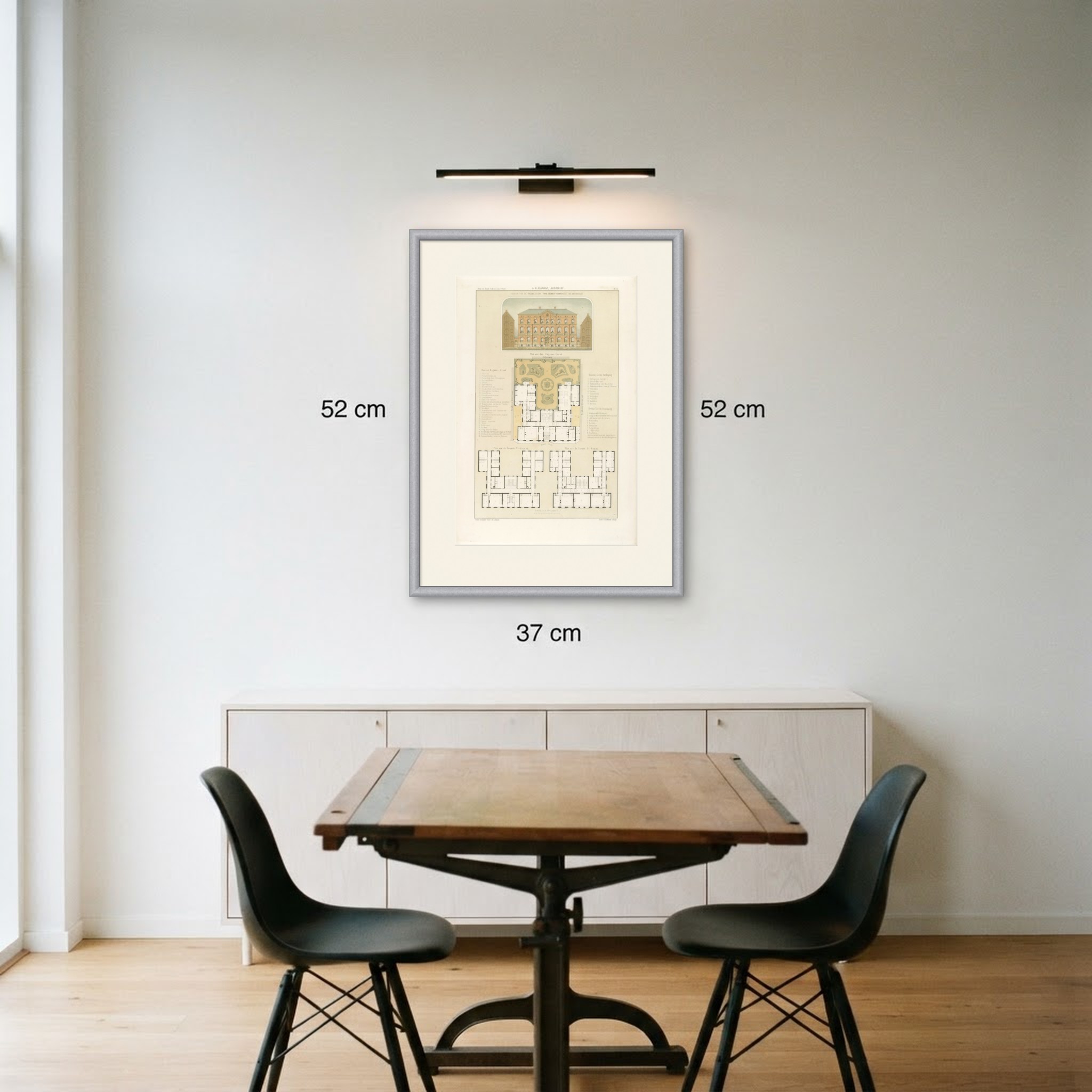 Prinsengracht Hospital, Amsterdam, Dutch Architecture Print, Leliman, 1865-1866, shown framed in a room
