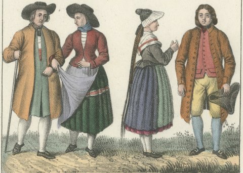 German Peasants of Steinach, Hornburg, San Giorgio and Leonberger, 1842, close-up 2