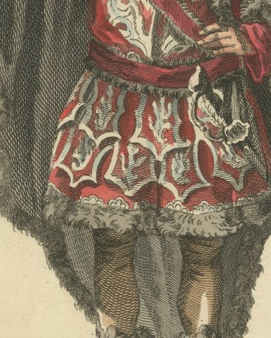 Coriolanus in the Tragedy of Coriolanus, Georgian Stage Costume, Jefferys 1757, close-up 2