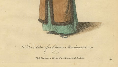 Chinese Mandarin in Winter Court Dress, Antique Print, Jefferys, 1749, close-up 4