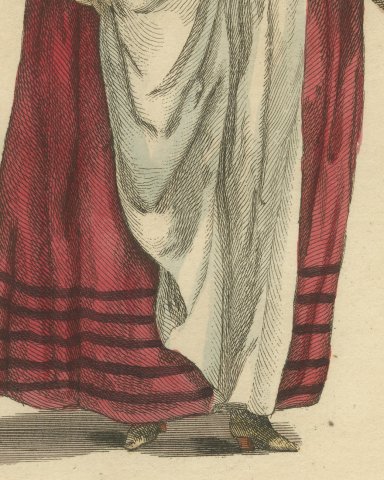 Merchant's Wife in Holland in 1640 with a Basket, Jefferys Costume Plate, 1757, close-up 3