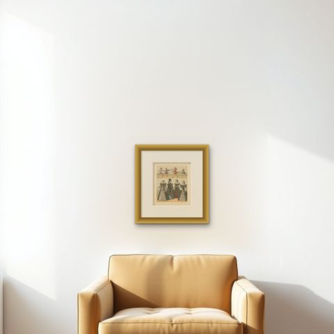 Pl. 66 Antique Print of European XVIth Century Costumes by Racinet 'circa 1880', shown framed on a wall