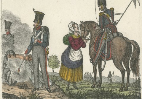 German Guard, Line and Chasseur Officers with an Artilleryman and Uhlan, 1842, close-up 2