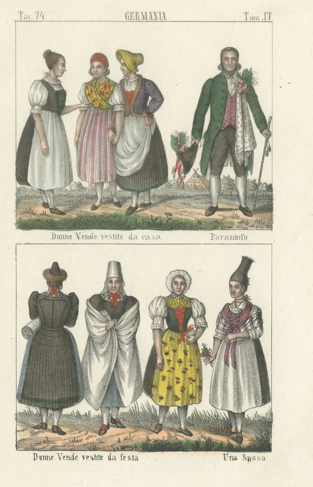 Wendish Women in House and Festival Dress with a Paranymph and a Bride, 1842