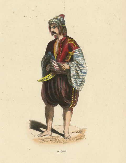 Bulgarian Man in Traditional Dress, Hand-Coloured Lithograph, c.1845, close-up 1