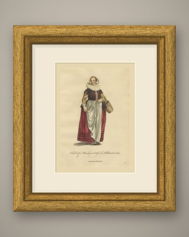 Merchant's Wife in Holland in 1640 with a Basket, Jefferys Costume Plate, 1757, shown framed