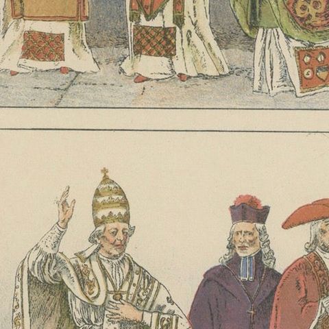 Renaissance and Baroque Clergy Dress, Antique Lithograph, ca.1880, close-up 6