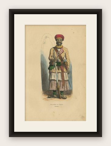 Antique Print of an Indian Sepoy Officer, 1843, shown framed