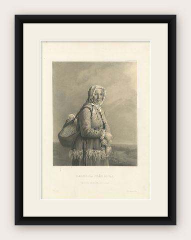 Dalkulla från Mora, Swedish Folk Costume Lithograph by Pehr Wickenberg, 1850, shown framed