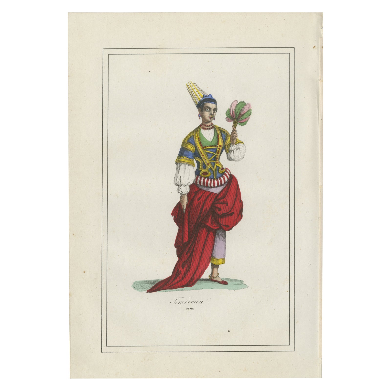 Timbuktu Woman Costume Print, Antique Hand-Colored Lithograph, 1854