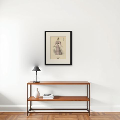 Victorian Splendor: Fashion Lithograph from the 1889 Exposition Universelle, shown framed on a wall
