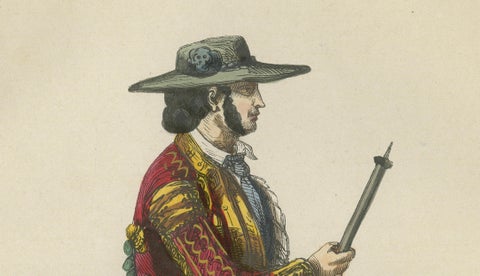 Spanish Bullfight Picador - Antique Costume Lithograph, c.1852, close-up 1