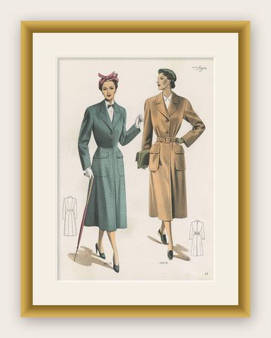Vintage Fashion Print ‘Pl. 14213’ Published in Ladies Styles, 1951, shown framed