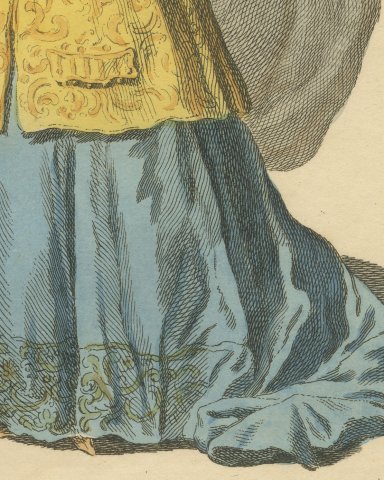 Spanish Lady of Quality in 1700 with a Long Veil, Jefferys Costume Plate, 1757, close-up 3