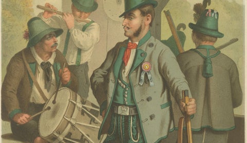 Austrian Folk Costume Prints, Styria, Elegant 19th-Century Pair, Austria, close-up 3