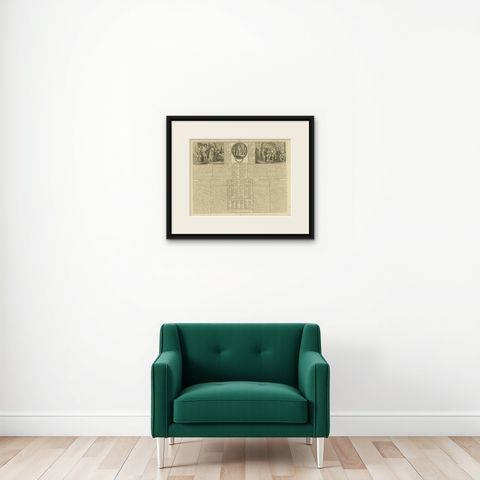 Antique Print of the Monarchy and Nobles of Great Britain by Chatelain, c.1720, shown framed on a wall