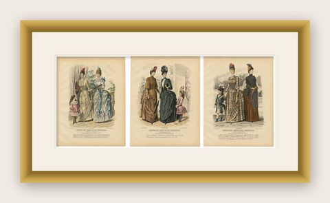 Set of 3 Antique French Fashion Plates, Paris Ladies & Children, c.1880, shown framed