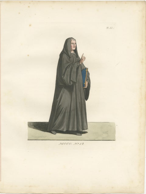 Set of Four Medieval Figures, Costume & Daily Life, Handcolored Engravings 1845, view 3