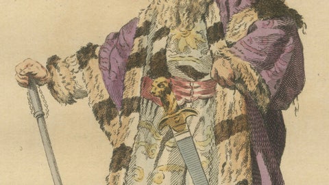 Ottoman Grand Vizier Costume Print, Hand-Colored Engraving, 1749, close-up 5