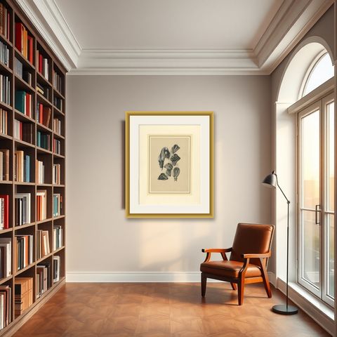 French Art Nouveau Fashion Design of Fur Collars and Stoles, c.1910, shown framed in a room