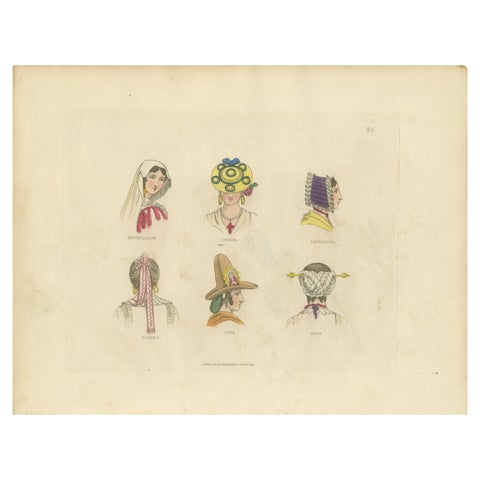 Traditional Headdresses from Italy and France: Florence, Ostia, Castà, 1823
