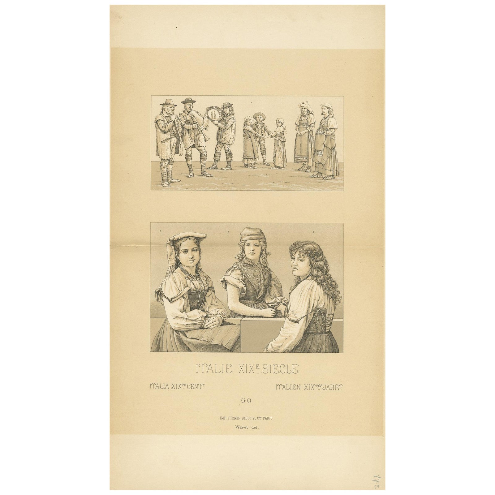 Antique Print of 19th Century Italian Clothing by Racinet