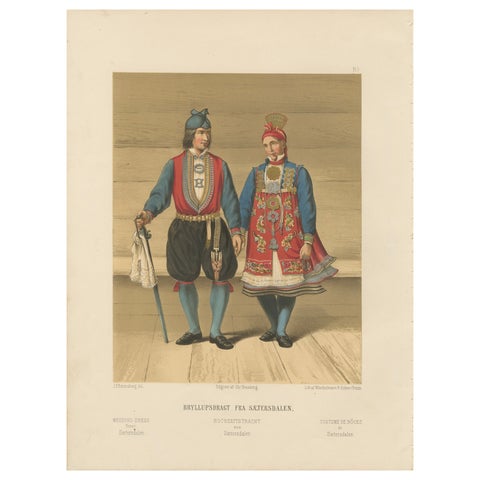 Norwegian Bridal Attire, Saetersdalen Couple in Wedding Dress, 19th Century