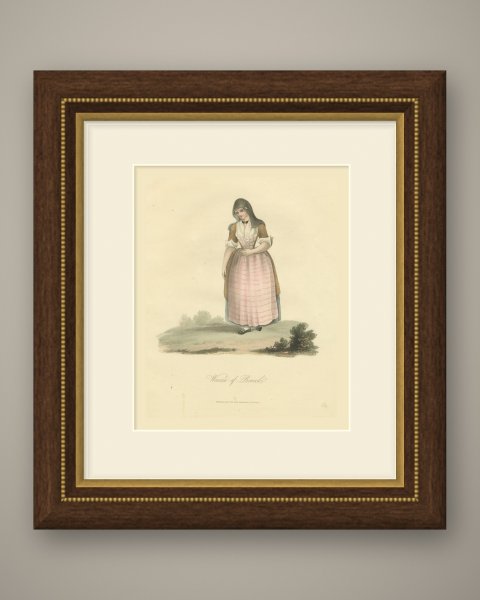 Woman of Broeck, Dutch Regional Dress, Antique Ackermann Print, 1817, shown framed