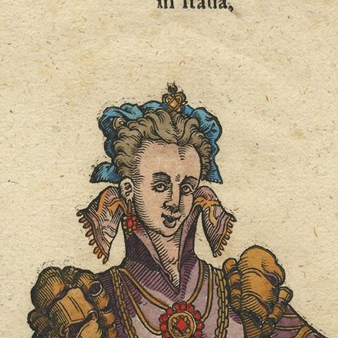 Noblewoman of Naples, Rare Antique Costume Woodcut, Jost Amman, 1577, close-up 6