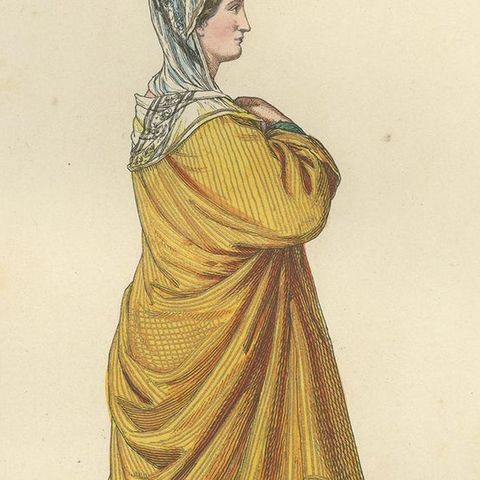 Antique Print of a 14th Century Italian Noblewoman by Bonnard, 1860, close-up 2