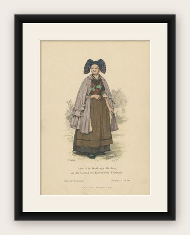 Antique Costume Print of a Farmer's Wife from Thuringia, Germany, c.1880, shown framed