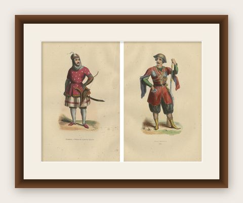 Circassian and Imeretian Princes in Traditional Attire, 1844 Lithographs, shown framed