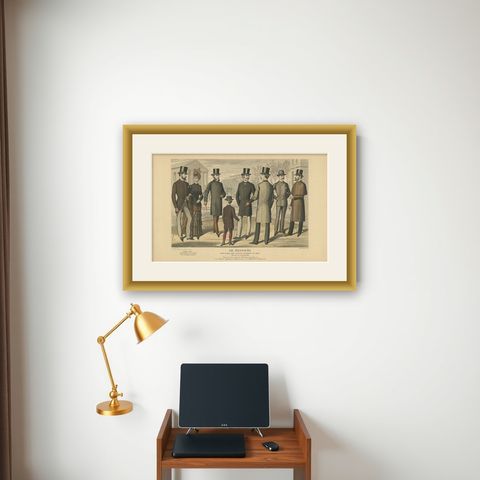 Antique Fashion Print from Le Progrès, October 1886, Good Condition, shown framed on a wall