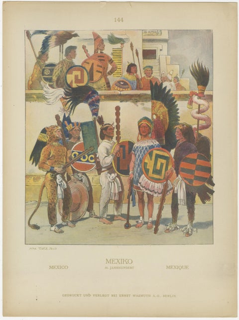 Aztec & Early Mexican Costumes, Set of 2 Antique Prints, 1500–1525, ca.1880, view 2