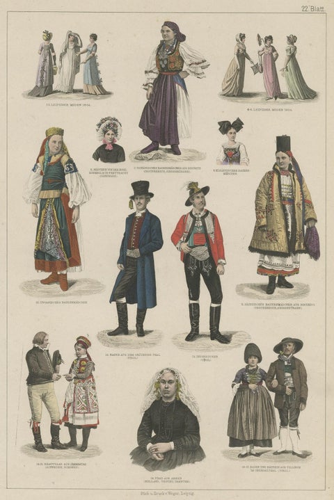 Old Prints of Costumes of Hungary, Tyrol, Sweden, Romania, Holland, Etc., Ca1875, close-up 1