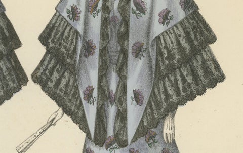 Victorian Elegance in Detail: A Fashion Lithograph by L. Michau, 1889, close-up 2