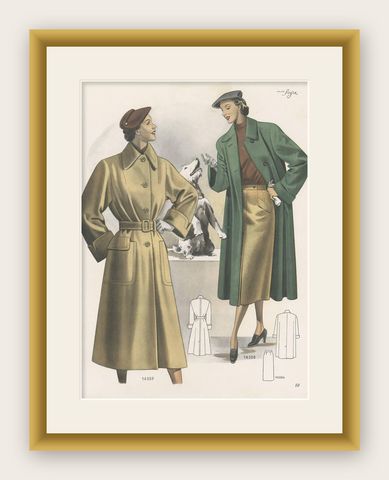 Vintage Fashion Print (Pl. 14307) published in Ladies Styles, 1952, shown framed