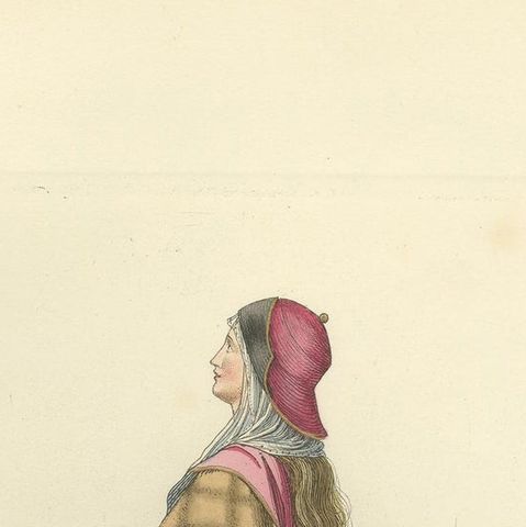 Antique Print of an Italian Noblewoman, 15th Century, by Bonnard, 1860, close-up 1