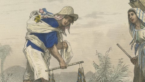 Mexican Market Indian and Firewood Seller, Hand-Colored Costume Print, 1865, close-up 5
