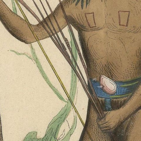 Antique Costume Print of a Native of Marianna Island by Wahlen, 1843, close-up 1