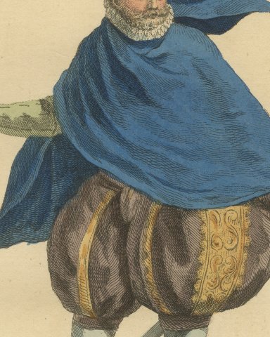 Nobleman of Burgundy in Blue Cape and Puffed Trunk Hose, 1577, Jefferys 1757, close-up 2