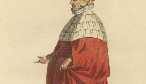 Duke & Duchess of Venice Costume Engravings in 1581, Hand-Colored Pair, 1749, close-up 2