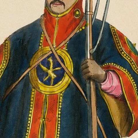 Chinese Infantry Soldier Costume Print, Hand-Colored Military Plate, 1854, close-up 2