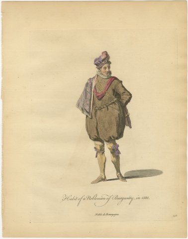 Nobleman of Burgundy in Purple Plumed Cap and Red Sash, Costume of 1581, 1757, view 2
