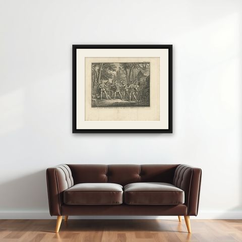Antique Print of the Frisian Nobleman Galama by Tirion, 1749, shown framed on a wall